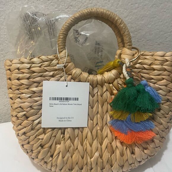 NEW Women’s boho beach life rattan woven tote handbag - Picture 4 of 7